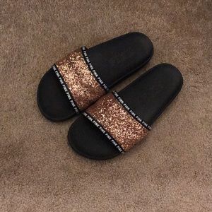 Pink copper sparkly slides